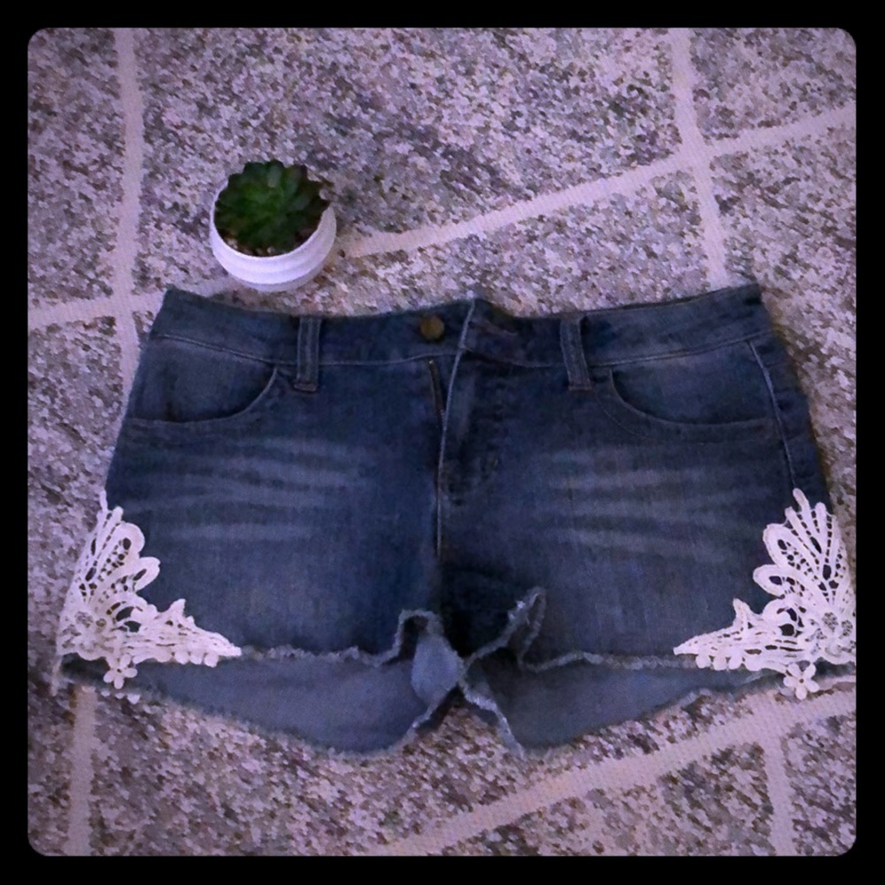 Crochet Denim Shorts